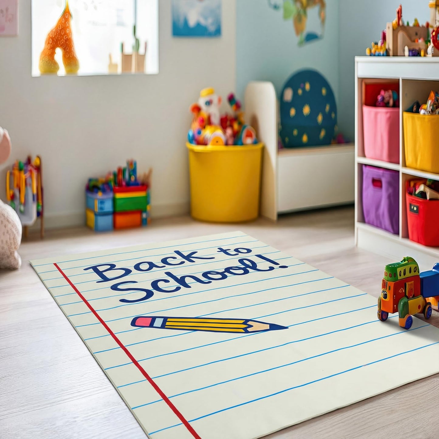 Breling 5 x 7.6 ft Large Classroom Area Rug Composition Notebook Rug Elementary Educational Carpet Back to School Decor for Teachers Library Nursery Playroom Reading Corner Daycare Learning Space