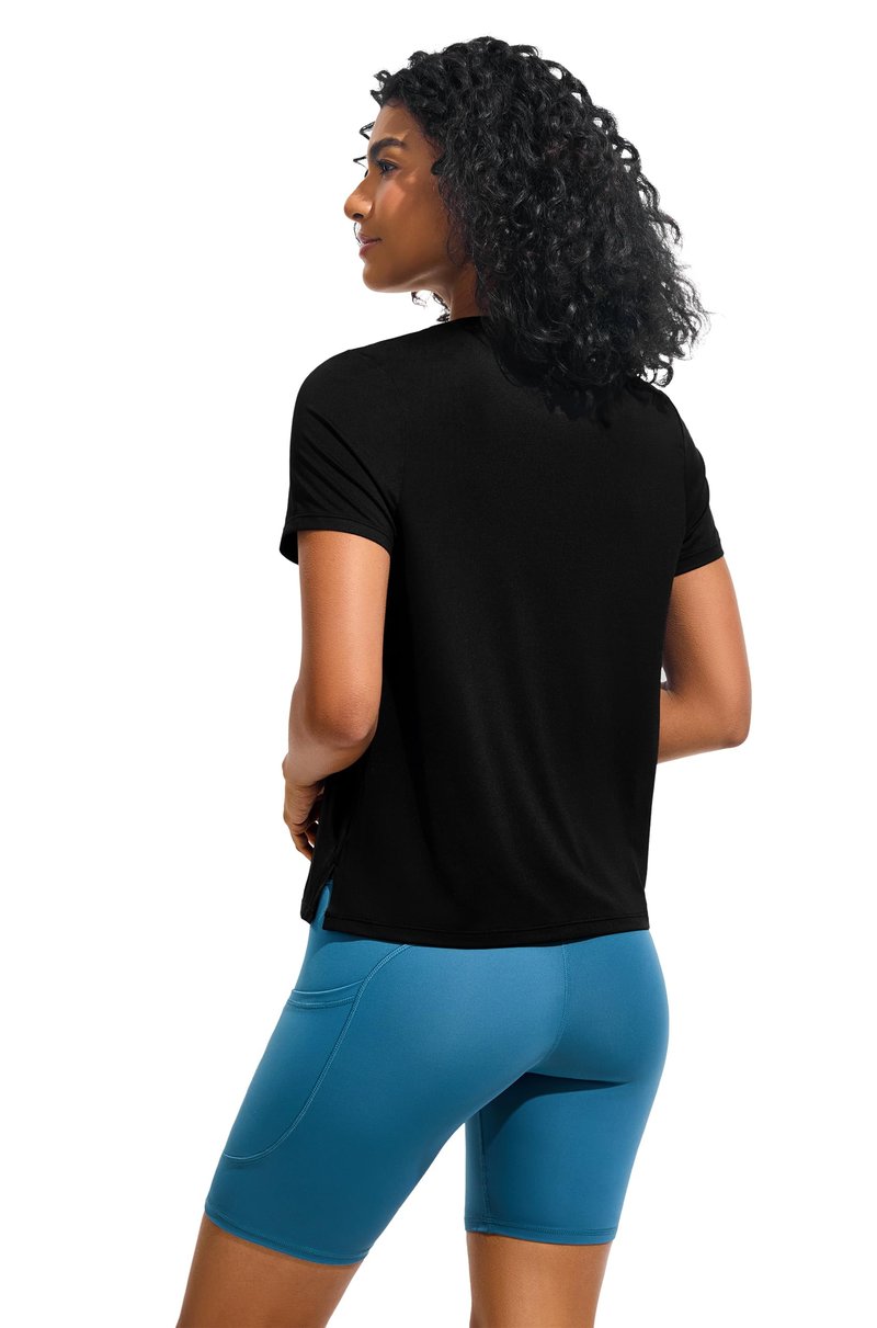 Workout Tops for Women Yoga Athletic Gym Shirts Loose Fit Short Sleeve Active Tee Tops Black