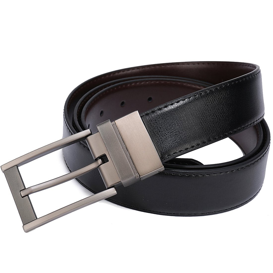 Belts for Men Reversible Leather 1.25" Waist Strap Fashion Dress Buckle Beltox(28-30,Sub-brushed Buckle Black/Brown)
