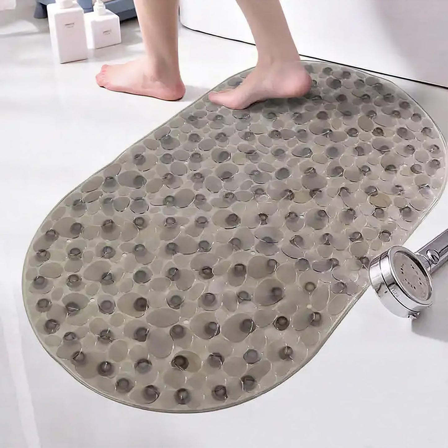 Anti-Slip Bathtub Mats Shower Bathroom Pad Floor Long Mat,Stone Texture Design with Large Suction Cup Bath Tub/Shower Room/Shower Safety Mats,BPA Free for Kids Bath Rugs/Bath Accessories