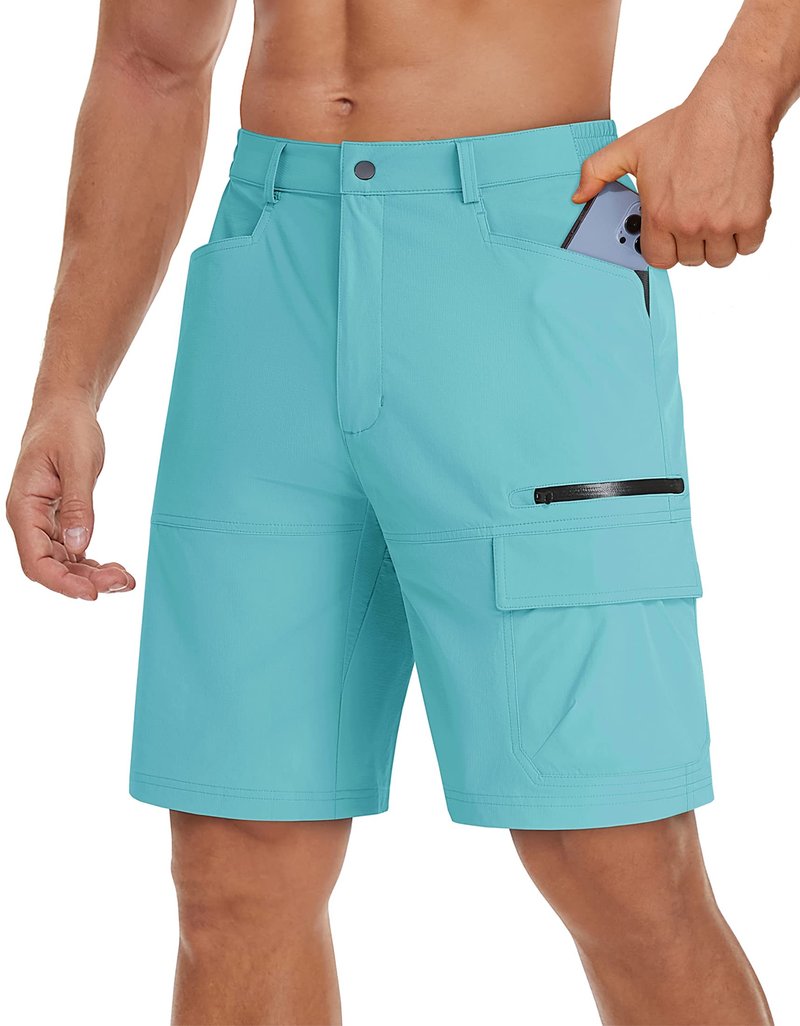 TACVASEN Mens Hiking Cargo Shorts Outdoor Casual Lightweight Quick Dry Waterproof Breathable Fishing Dress Shorts Water Blue 36