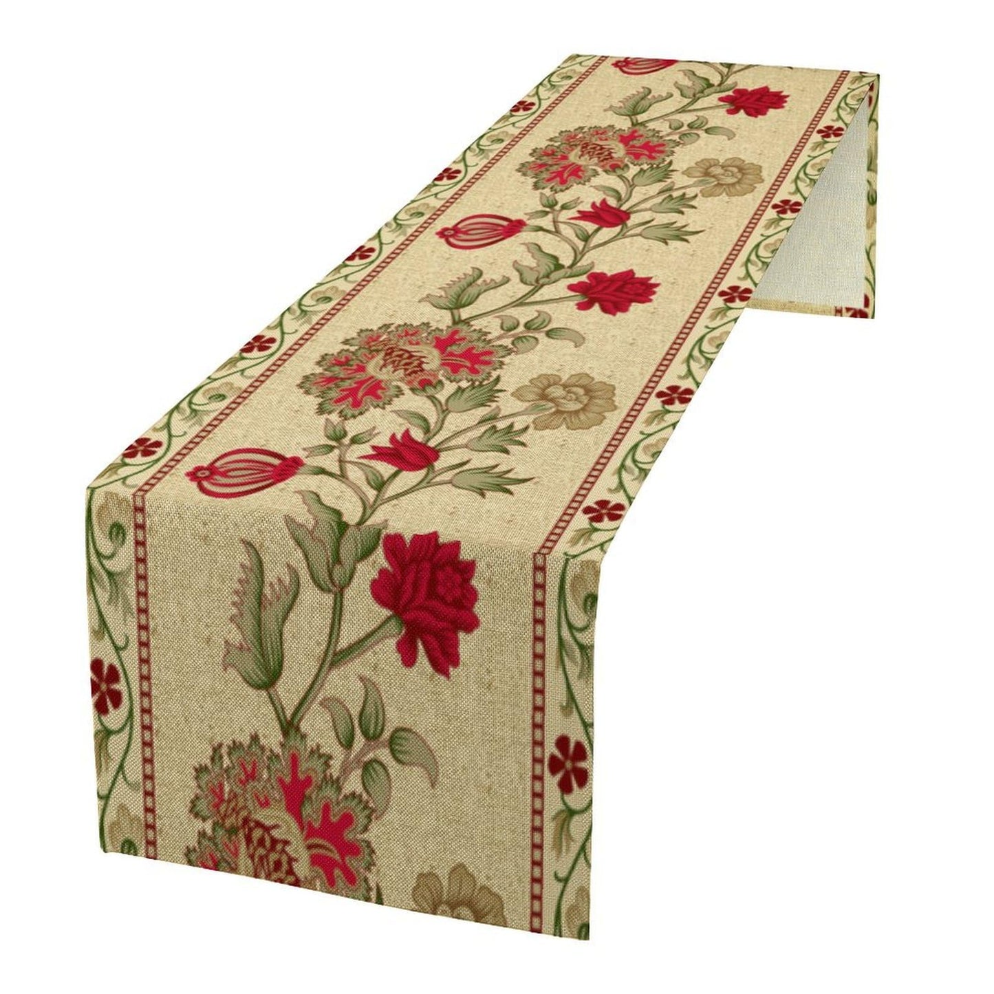 XBDDZSW Rustic Floral Table Runner, Ethnic Style Leaf Flower Art Design Patterns Printed Linen Table Runner for Home Kitchen Dining Table Decoration 13x36 Inch
