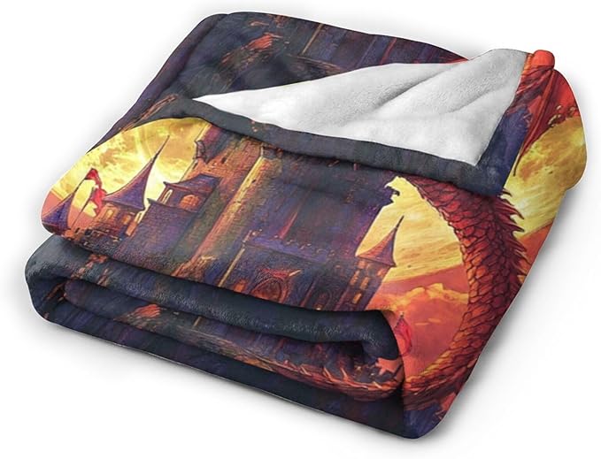 Dragon Blanket, Full Moon Throw Blankets, Dragons Space Fuzzy Plush Blanket Ultra Soft for Dragon Lover Gift Kids Teens Women Men Girls Boys Stuff Decor for Bedding Sofas Couch 50"X40"