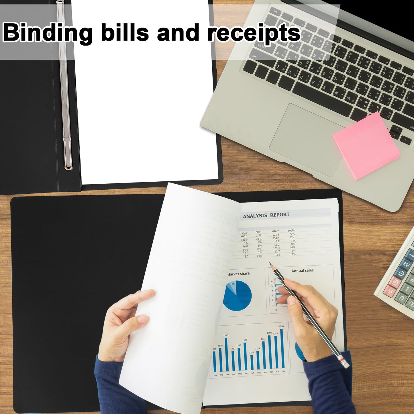 12 Pcs Pressboard Report Cover Letter Size 3" Capacity Presentation Binder Folder 8.5x11 Inch Metal Prong Fastener with Compressor for Reports Business Contract Proposal Documents, Black
