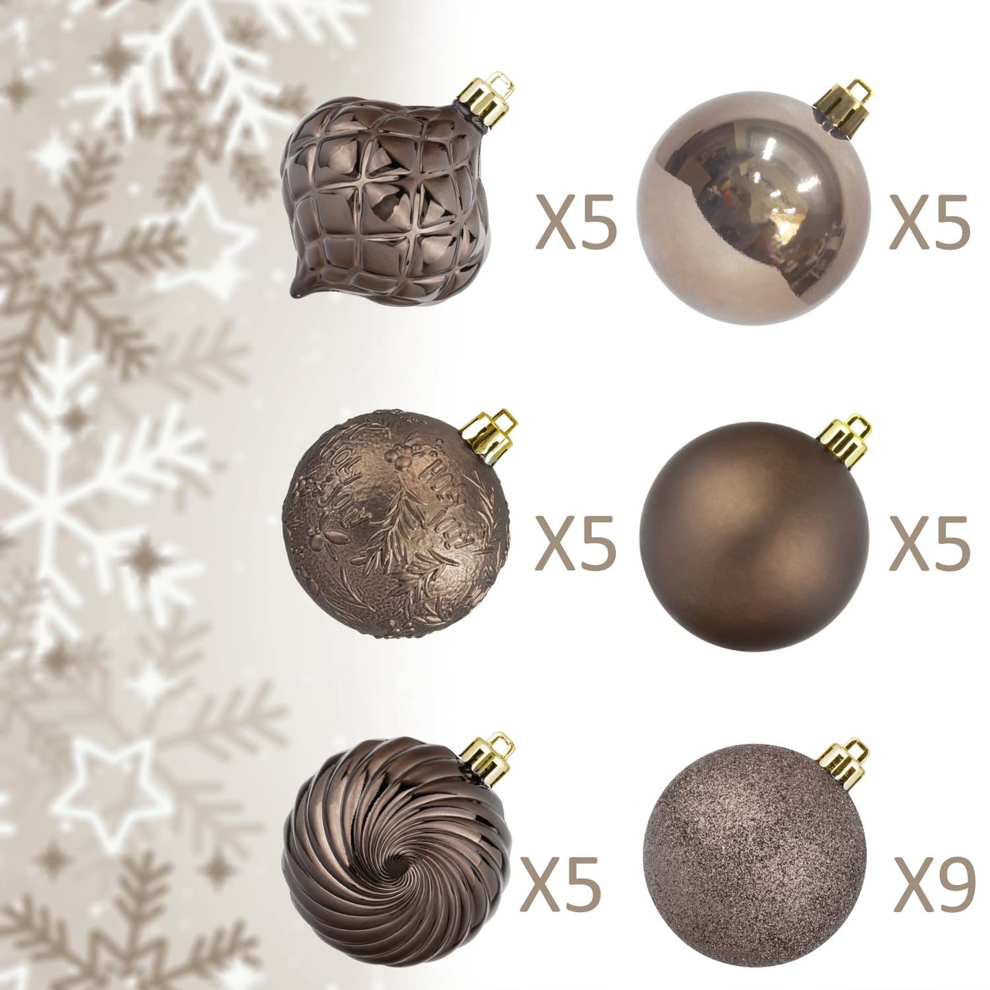 KI Store Coffee Brown Christmas Balls 34pcs 2.36-Inch Christmas Tree Decoration Ornaments for Xmas Tree Holiday Wreath Garland Decor Ornaments Hooks Included