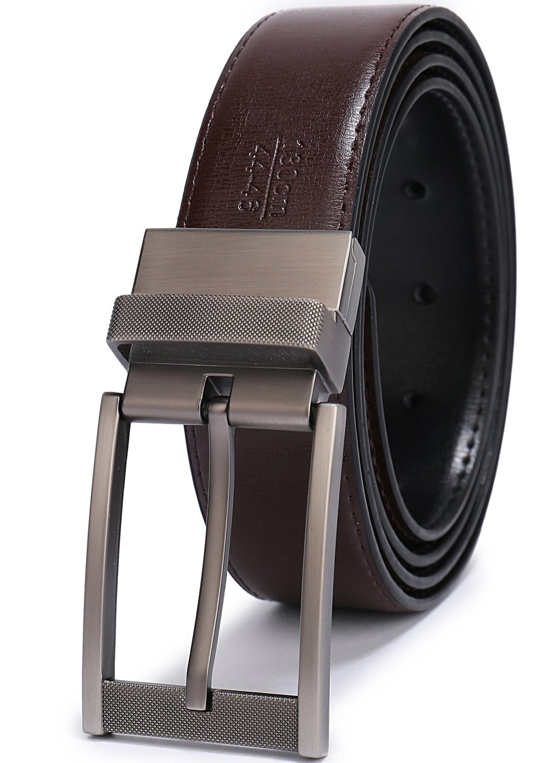 Belts for Men Reversible Leather 1.25" Waist Strap Fashion Dress Buckle Beltox(28-30,Sub-brushed Buckle Black/Brown)