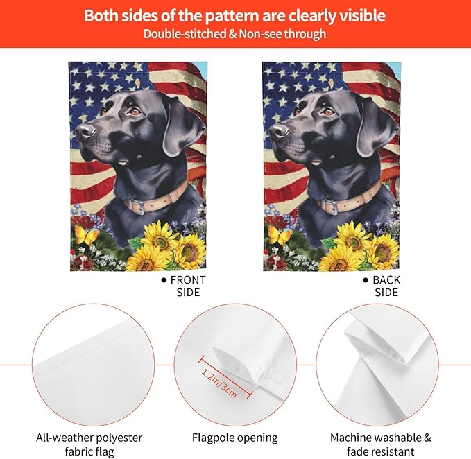 Labrador Black American Flag Patriotic Dog Garden Flag Welcome Party Outdoor Outside Decorations Picks Home House Garden Yard Decor 12x18 Inch