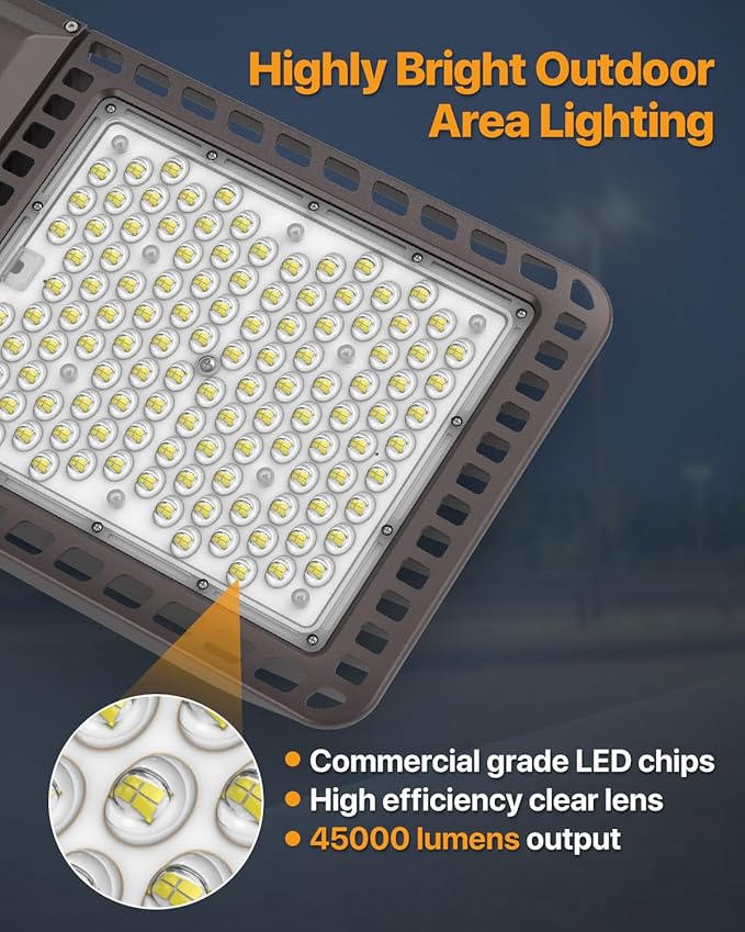 Parking Lot Light 300W 45,000LM Slip Fitter Led Street Pole Light with Dusk-to-Dawn Photocell 5000K 100-277V IP65 Waterproof Commercial Area Lighting for Parking Lot, Roadways