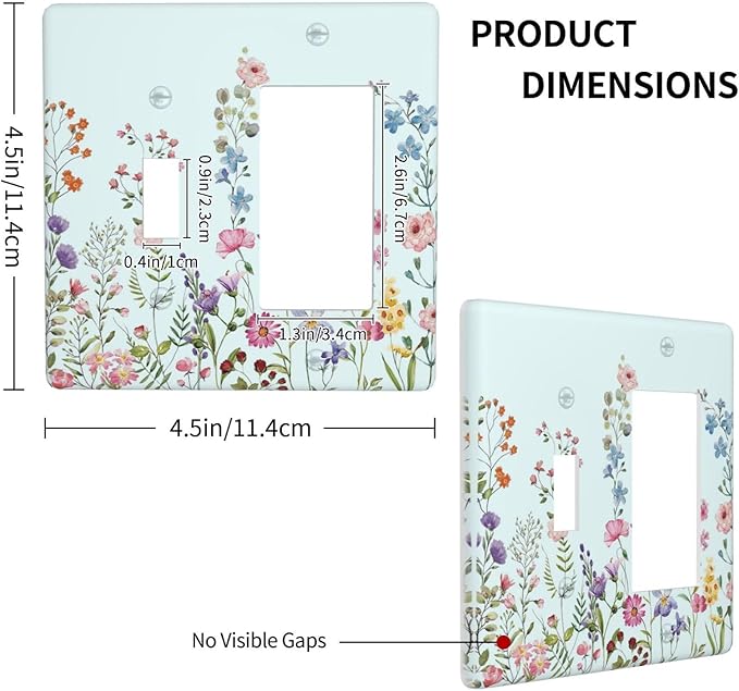 Rustic Wild Floral Vintage Blue Watercolor Flower 2 Gang Single Toggle Rocker Combination Light Switch Cover Unique Decorative Wall Plate Cover Electrical Faceplate Switchplate for Bedroom