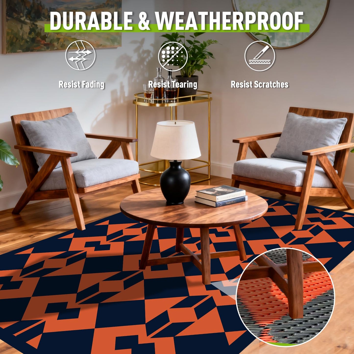 WILDROOTS 4x6 Feet Diamond Mask Plastic Outdoor Rug, Stain Resistant Waterproof Reversible Outdoor Patio Rug, Fade Resistant Camping Rug