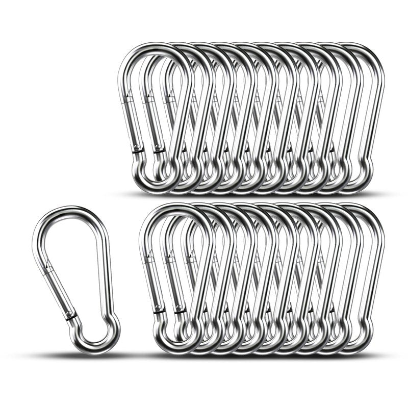 Carabiner Clip Hooks, 20pcs 3.15 inch Carabiners Heavy Duty, 304 Stainless Steel Spring Snap Hook Fits Camping Hiking, Metal Clips for Rope Chain Keys Rings