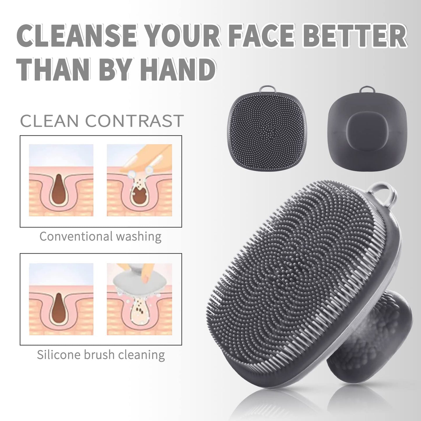 VWMYQ Face Scrubber, Silicone Face Scrubber for Men Facial Cleansing Brush Silicone Face Wash Brush Manual Waterproof Cleansing Skin Care Face Brushes for Exfoliating- Black