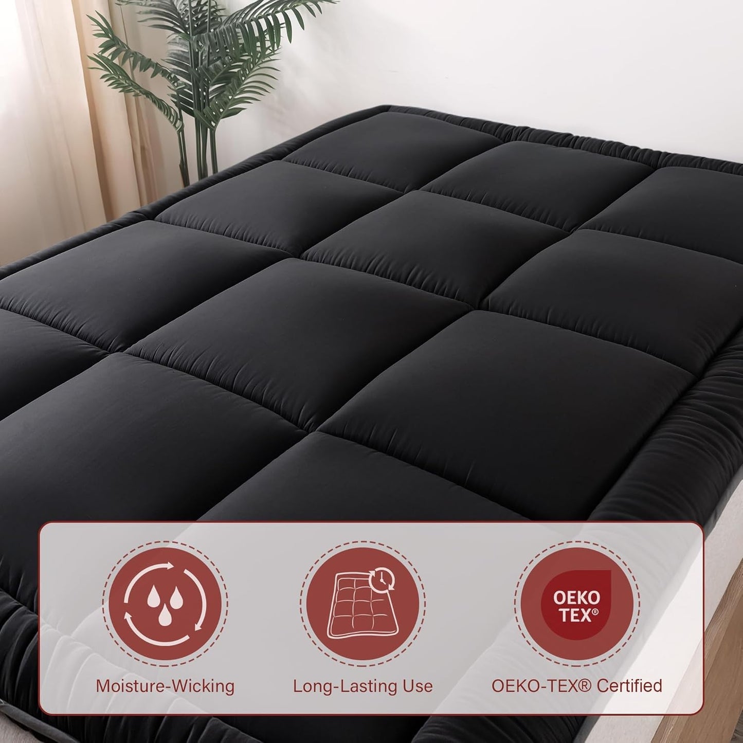 WhatsBedding Japanese Floor Mattress Futon Mattress 3" Black Tatami Mat Shredded Memory Foam Filled Sleeping Pad, Foldable & Portable Roll Up Lounger Camping Bed for Kids and Adult,Queen Size 60"x 80"