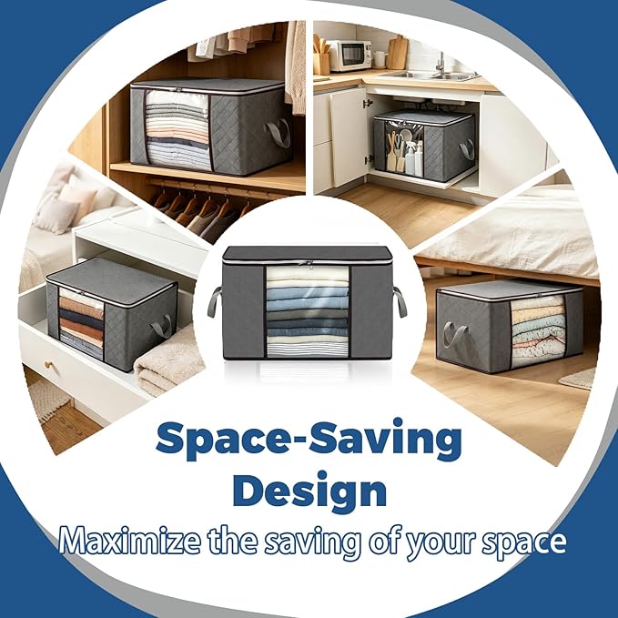 Pterying 8Pack Closet Organizers and Storage Bags with Clear Window & Reinforced Handle, Foldable Clothes Storage Bins with Zippers for Comforter, Blankets, Bedding