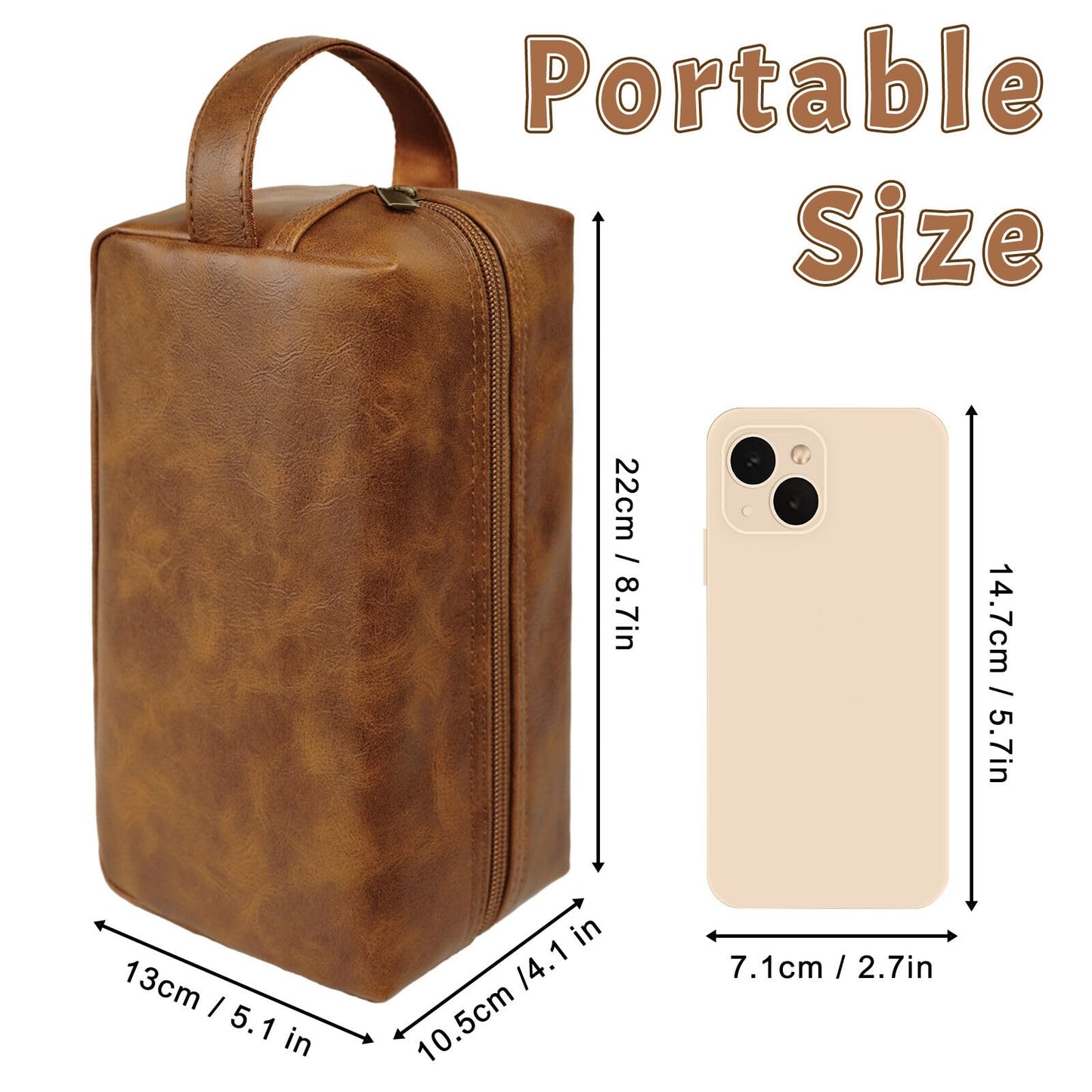 Engraved Letter Toiletry Bag Leather Waterproof Travel Kit, Personalized Gifts for Dad Husband Boyfriend - DarkBrown(E)