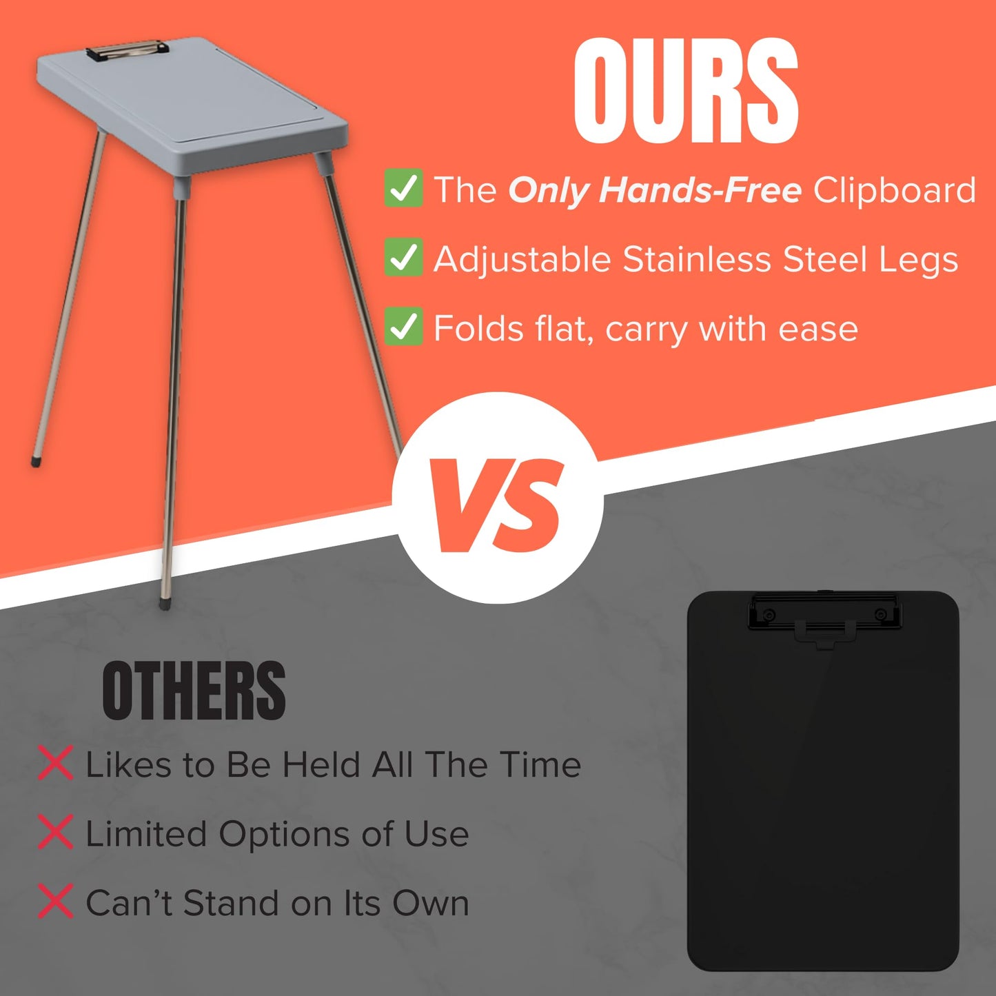 Mantis Self Standing Clipboard - Light Note Taking Clip Board with Retractable Legs, Letter/ A4 Size, for Contractor, Teacher, Nurses