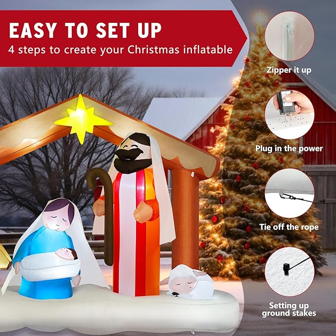Danxilu 8 FT Long Christmas Inflatables Nativity Scene Outdoor Decorations Christmas Blow Ups The Birth of Jesus Built-in LED Lights for Yard Garden Lawn Patio Holiday Party Xmas Decor