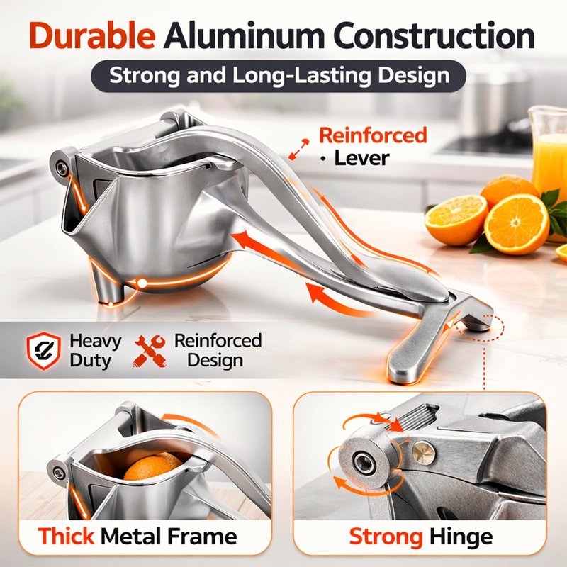 Heavy Duty Cast Iron Juicer Manual Hand Press, Stainless Steel Fruit Juice Squeezer for Lemon & Orange, Citrus Press Juicer (1PC)