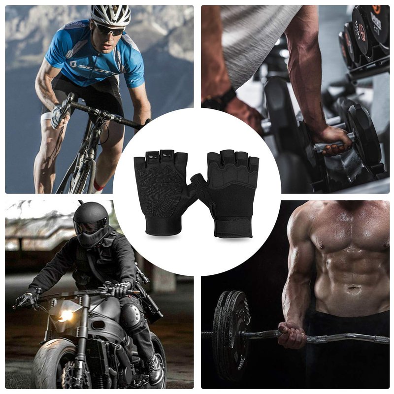 FIORETTO Fingerless Gloves for Men, Breathable Grip Palm Gloves for Motorcycle Riding, Driving, Cycling, Exercise, Workout, Climbing, Hiking and Outdoor Activities Black Medium