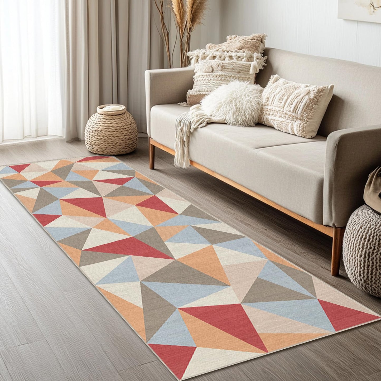 Cryvera 2x6 Colorful Triangle Geometric Runner Rug for Kitchen Entryway Hallway Abstract Modern Area Rug Machine Washable Non-Slip Carpet for Bedroom Bathroom Bedside Entrance