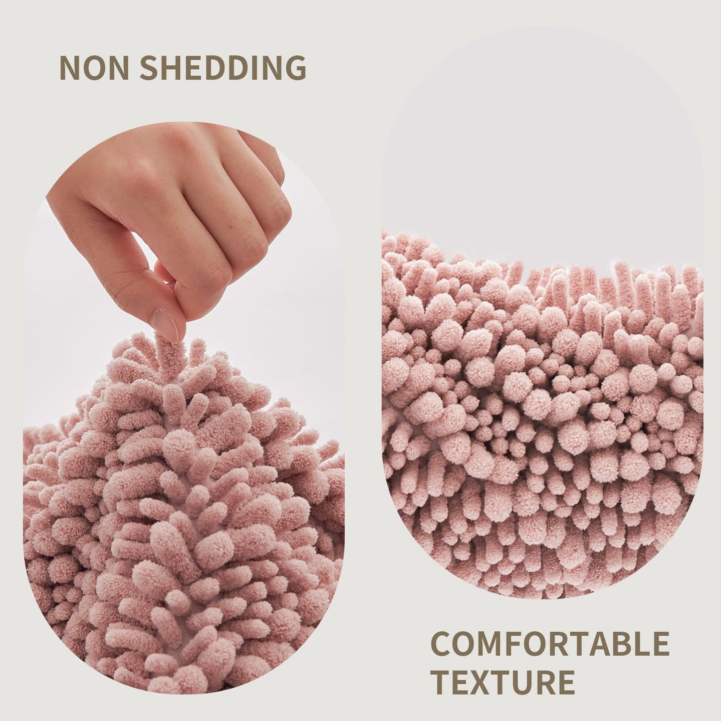 Ruggnovea Toilet Rugs U-Shaped Mat 24x24, Contour Bathroom Mat - Ultra Soft & Absorbent Chenille, Quick-Dry, Machine Washable with Non Slip Barrier Backing, Pink