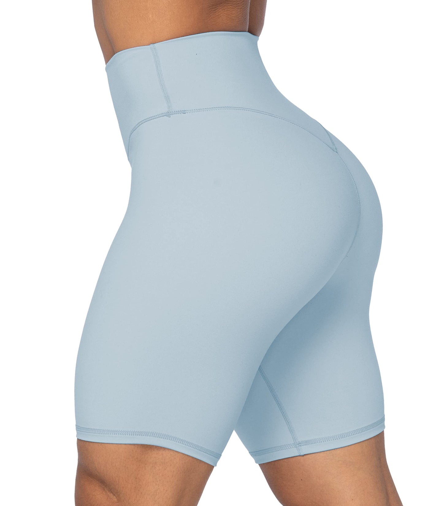Sunzel 8" High Waist Biker Shorts for Women No Front Seam Soft Yoga Workout Gym Bike Shorts Tummy Control Squat Proof Light Blue