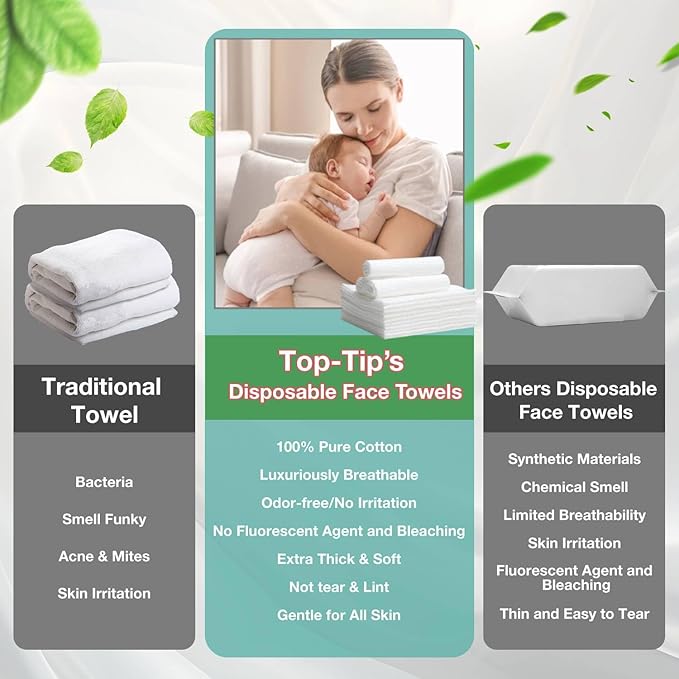 100% Pure Cotton Disposable Face Towel, Soft & Skin Friendly Face Towelettes