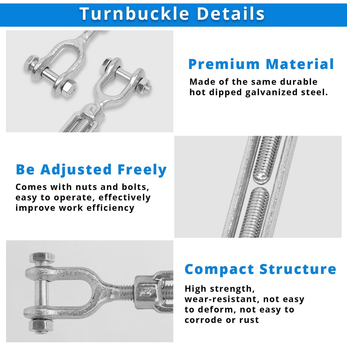 Hot Dipped Galvanized Steel Jaw and Jaw Turnbuckle - Heavy Duty Turnbuckle, 3/8" Threaded Diameter x 12in for Cables Wire Shade Sail Clotheslines - Durable,Weather Resistant