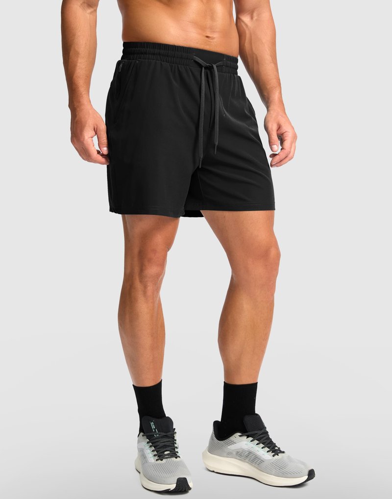 Soothfeel Men's Athletic Running Shorts with Zipper Pocket 5 Inch Quick Dry Tennis Gym Workout Shorts for Men(Black, Medium)