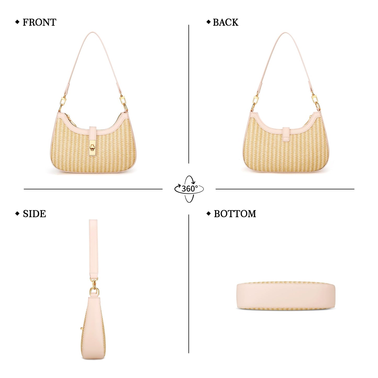 KKXIU Shoulder Bag for Women Cute Hobo Handbag and Vegan Leather Retro Small Clutch Purse with Zipper Closure