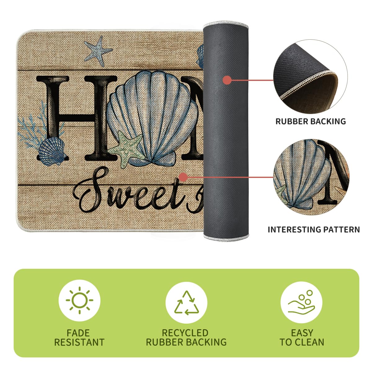 Artoid Mode Blue Conch Starfish Summer Kitchen Mats Set of 2, Seasonal Sweet Home Decor Low-Profile Kitchen Rugs for Floor - 17x29 and 17x47 Inch