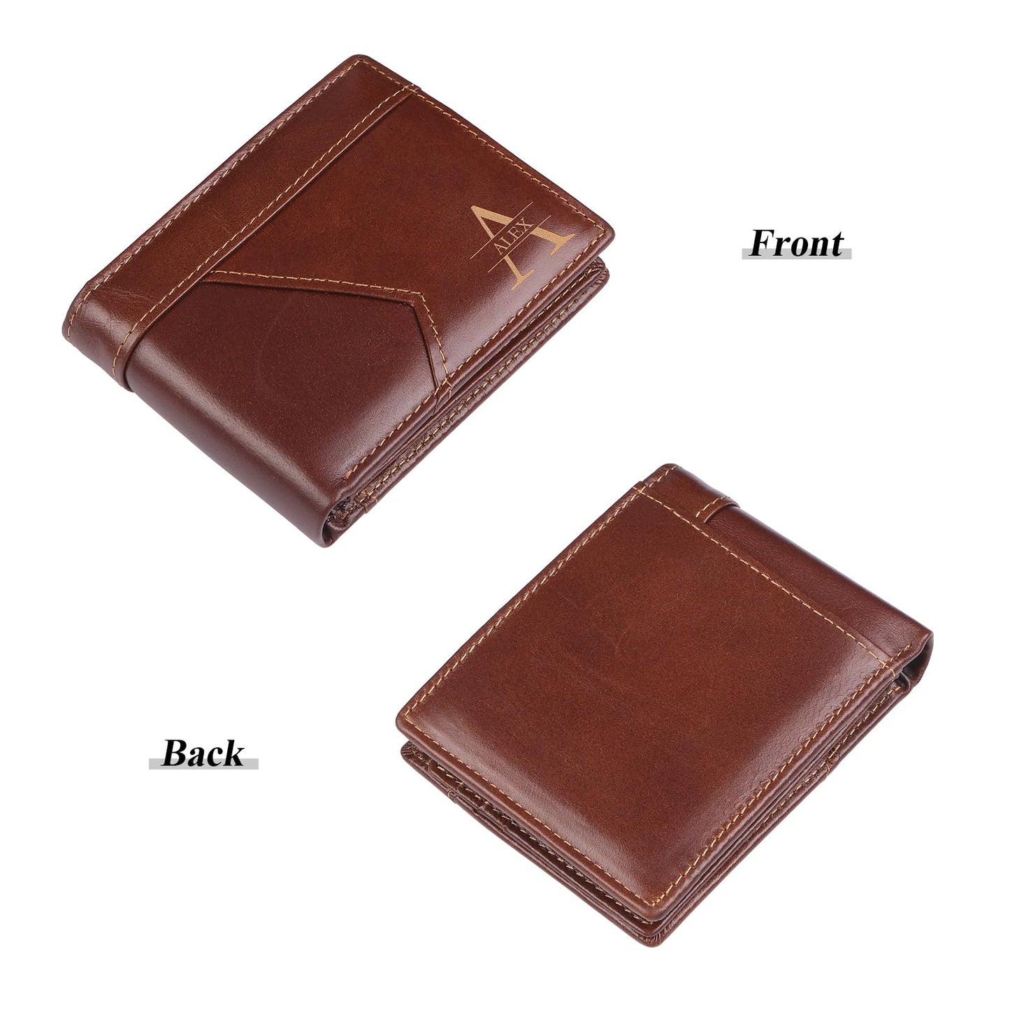 JISHANGXY Personalized RFID Leather Wallet for Dad – Custom Name & Initial Bifold – First Layer Cowhide with Gift Box – Father’s Day, Birthday, Christmas Gift from Son Daughter (Browse)
