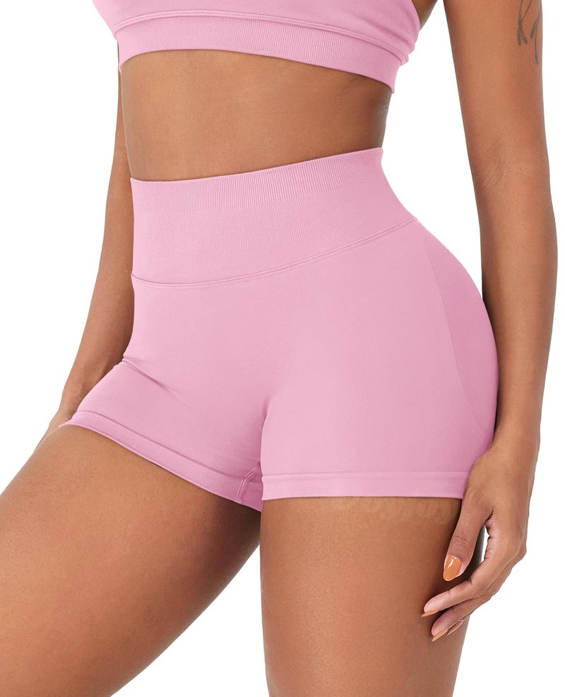 VOYJOY Women Workout Impact Shorts 2.5"/ 3.6"/ 4.5"/ 6" Scrunch Butt Lifting Gym Seamless Booty Biker Shorts Pink