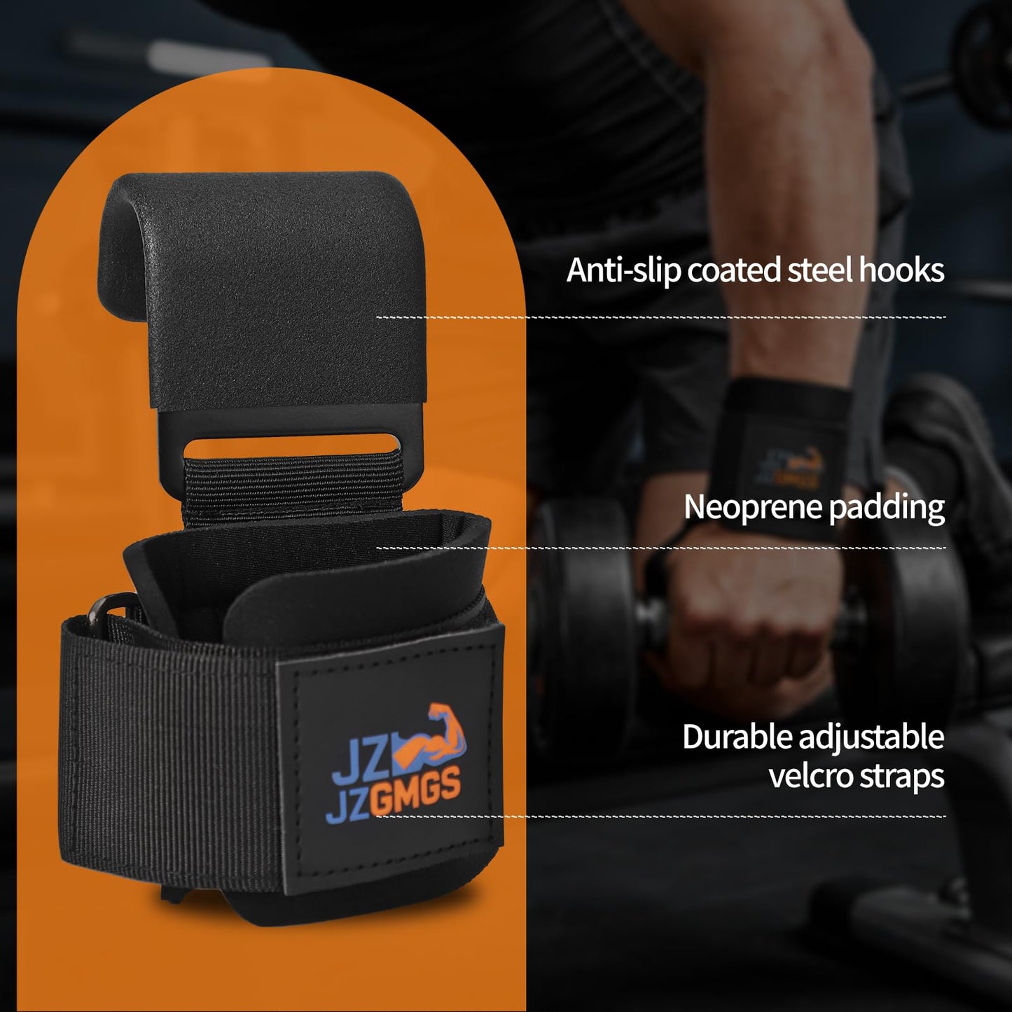 Weight Lifting Hooks (Pair), Heavy Duty Wrist Straps for Weightlifting, Hand Grip Support Lifting Hooks for Weight Lifting, Deadlifts, Pull Ups, Rows & Shrugs