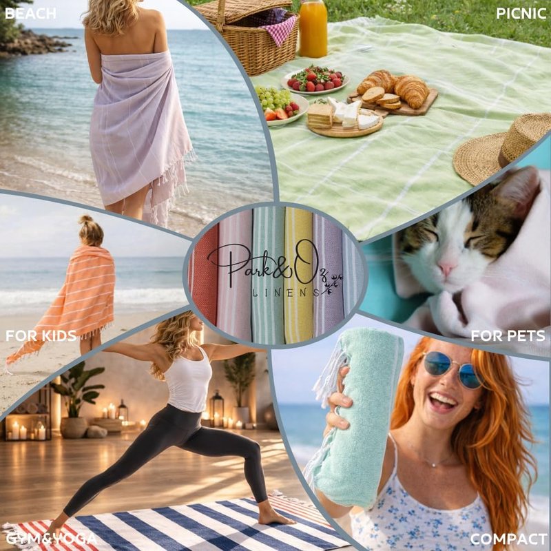 Turkish Beach Towel - Oversized 100% Cotton Quick-Dry & Sand-Free | 72"x40" Ultra-Absorbent Lightweight Pool Towel (White)