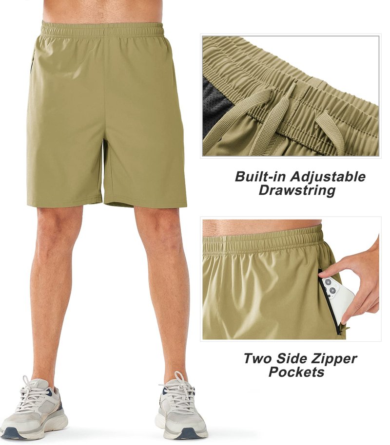 NORTHYARD Men's Athletic Running Shorts Quick Dry Workout Shorts Lightweight Sports Gym Basketball Shorts Hiking Exercise Khaki-7 inches L