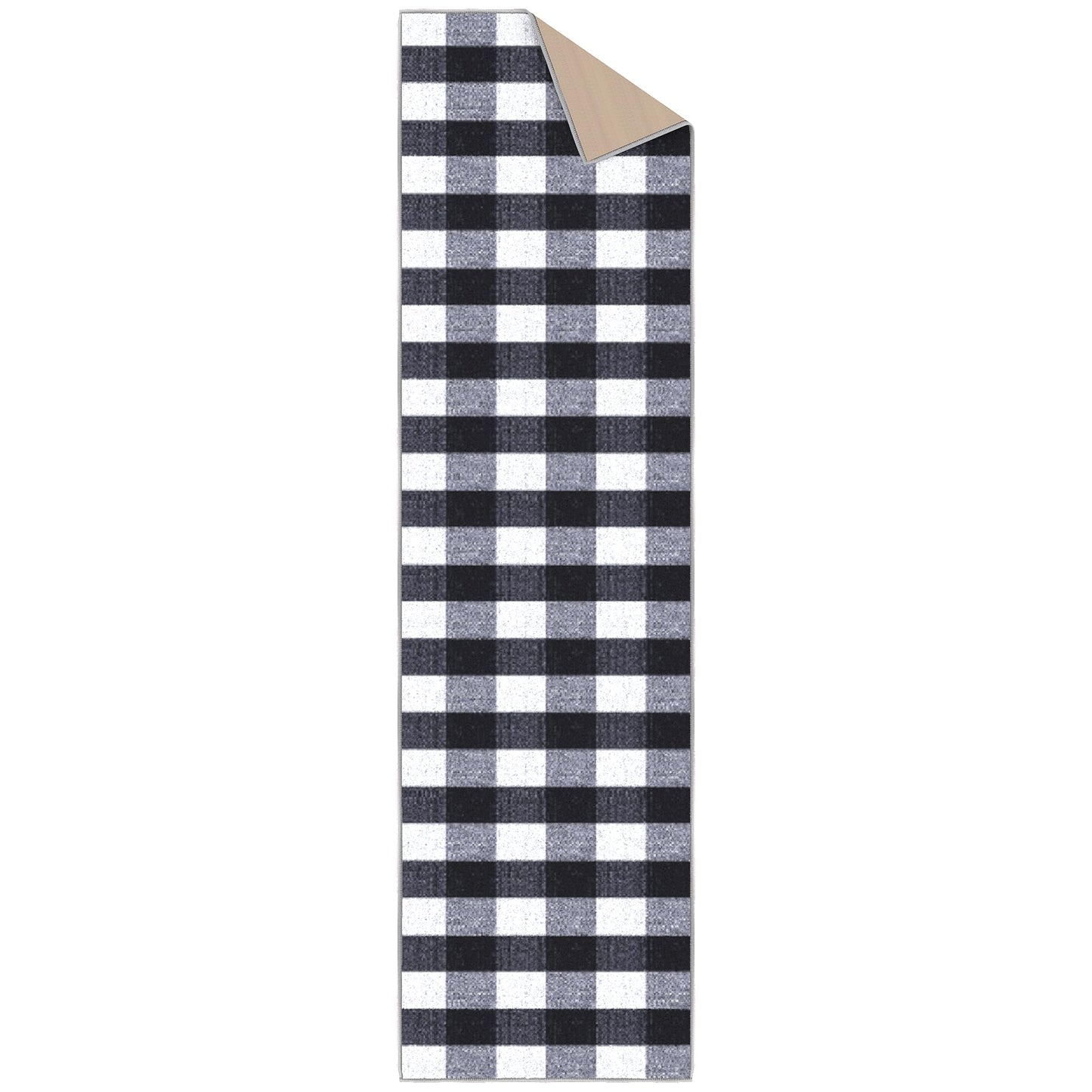 Ottomanson 1'10.5" x 6' Kitchen Runner Rug – Non Slip Stain Resistant Low Pile Kitchen Floor Mat for Sink, Laundry Room, Hallway & Bathroom, Checkered Black/White