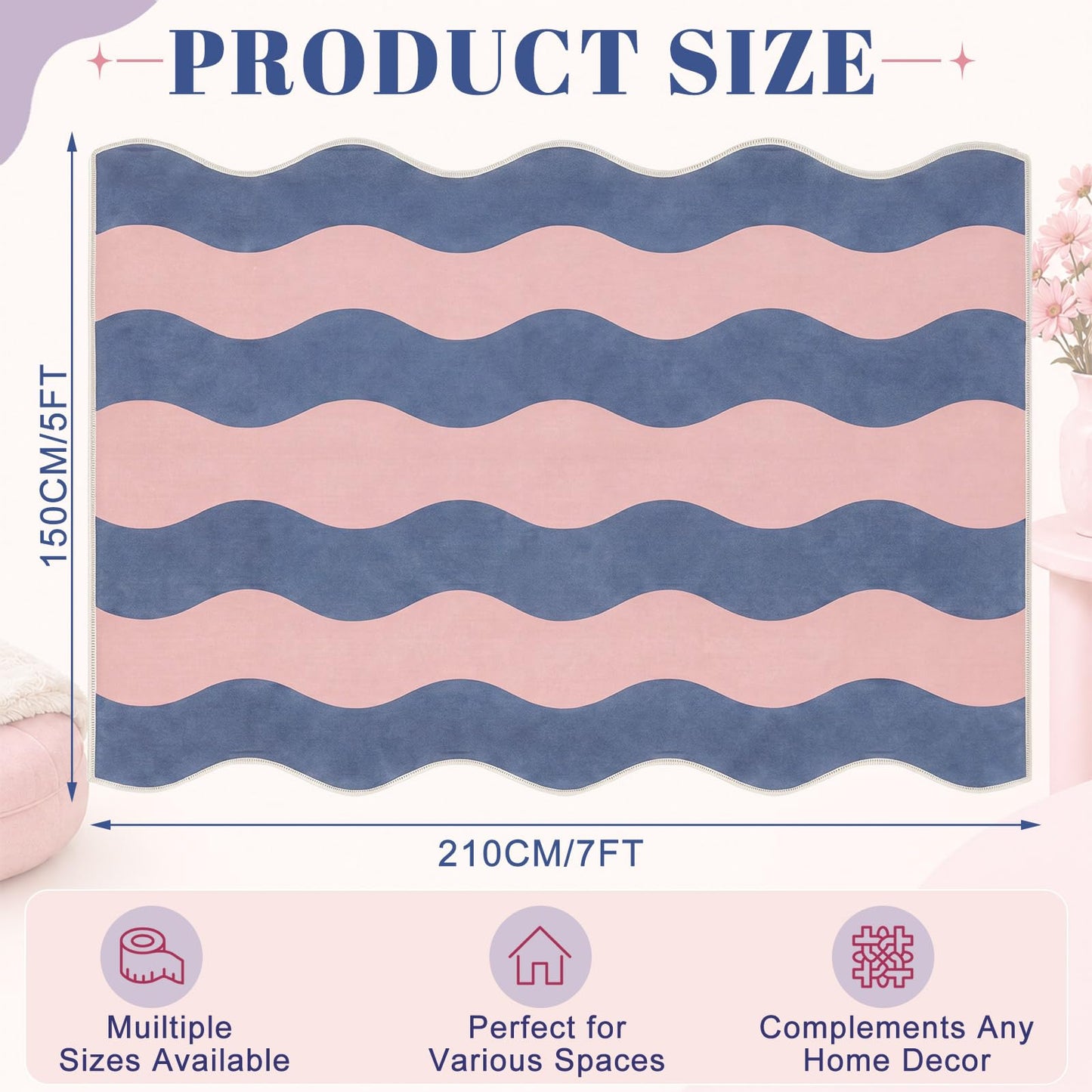 Nuanchu 5x7 ft Scalloped Area Rug, Funky Two-Tone Wave Striped Aesthetic Carpet, Non Slip Non Shedding Low Pile Machine Washable Geometric Floor Mat for Living Dining Room Bedroom Home Office