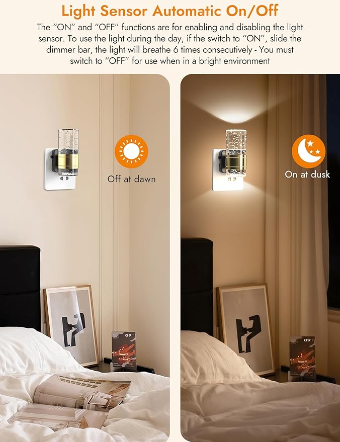 Night Lights Plug into Wall, 3 Color Temperature Nightlight, 0-100 LM Dimmable LED Night Light, On/Off Light Sensor by Switch, 180° Rotating Plug in Night Light for Bathroom Hallway Home Decor 2 Pack