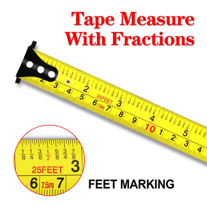 WISEUP Industrial Magnetic Tape Measure with Fractions 1/8 and Metric,Easy to Read,Measuring Tape with Belt Clip for Surveyors,Engineers,Household,Carpentry,Construction (1, 16 FT) (25 FT)