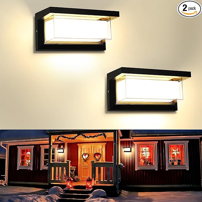 LED Porch Light 18W 3000K Warm White Halloween/Christmas Modern Wall Lighting Outdoor 1800LM Anti-Rust Exterior Light Fixtures Wall Mount IP65 Waterproof for Garage Hallway Backyard 2 Pack