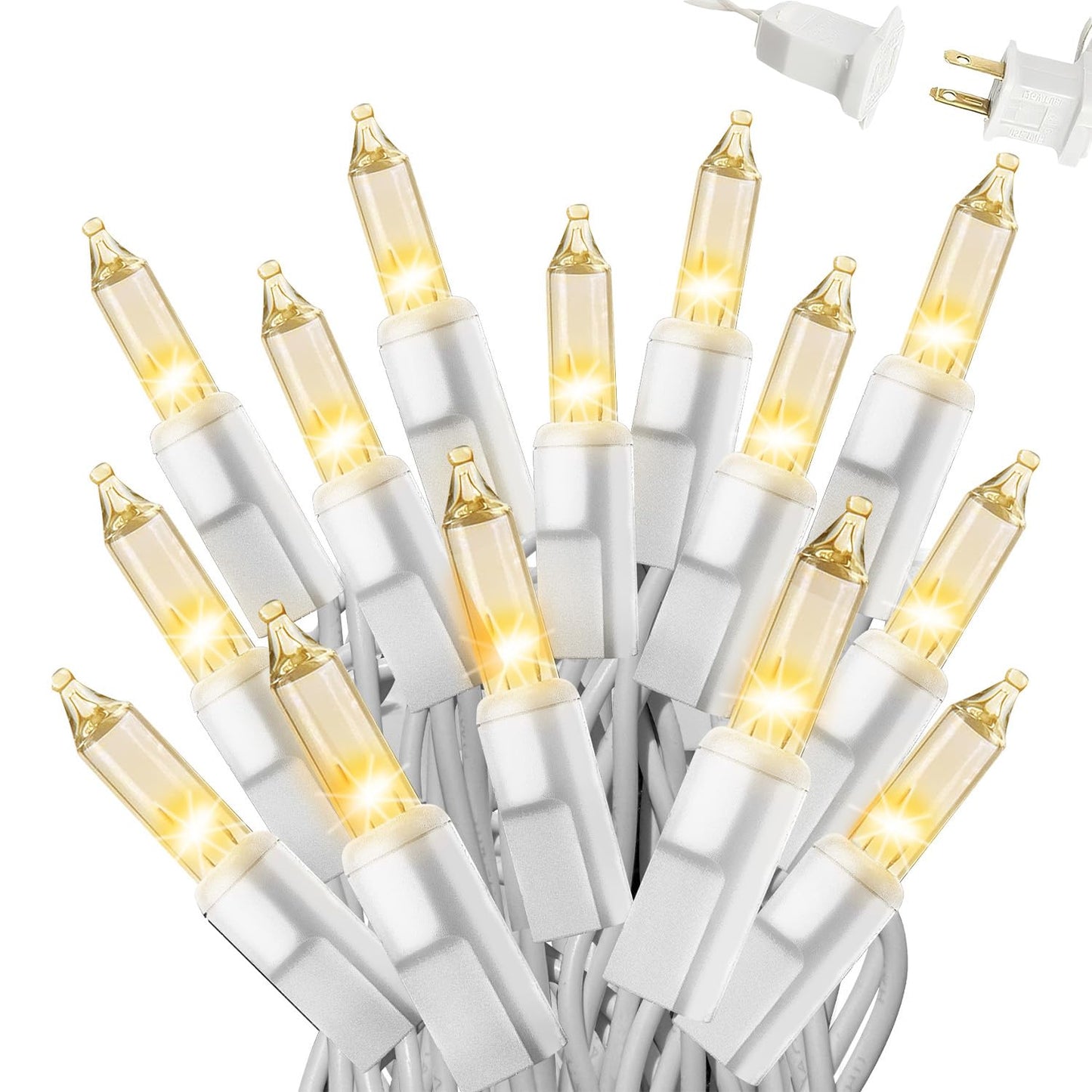 Warm White Christmas Lights Outdoor, 50FT 200 Count Incandescent Mini Christmas Lights White Wire, Waterproof Fairy Lights, Connectable Xmas String Lights for Christmas Tree, Garland, Wedding Decor
