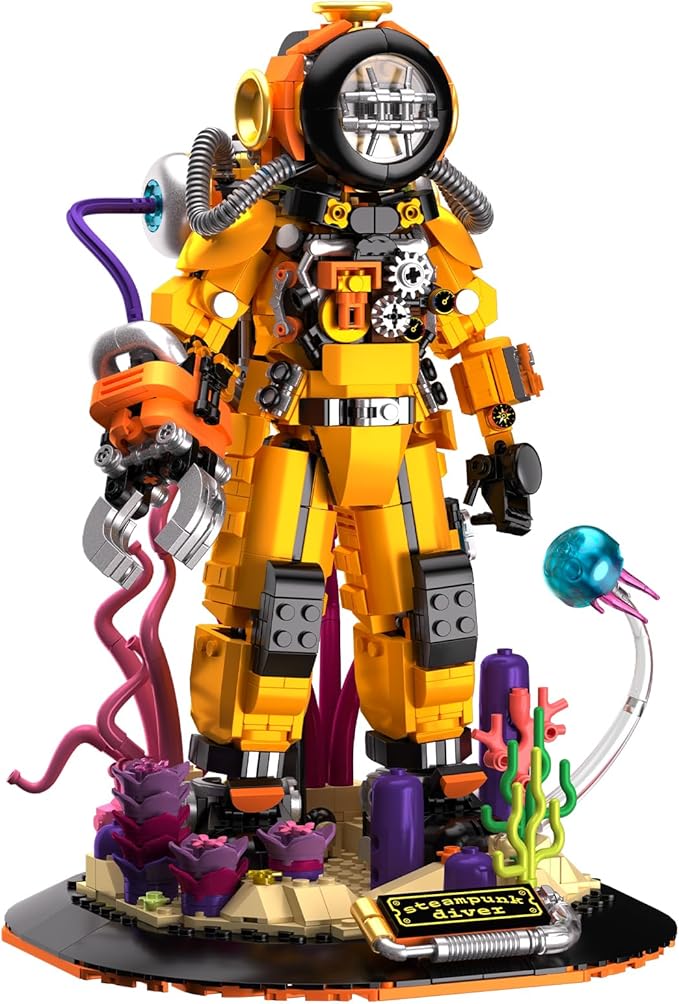 Steampunk Diver Building Set for Adults Deep Sea Diving Explorer Model Cool Diver Robot Collectible Display Model Creative Building Toy Gifts (1287 Pieces