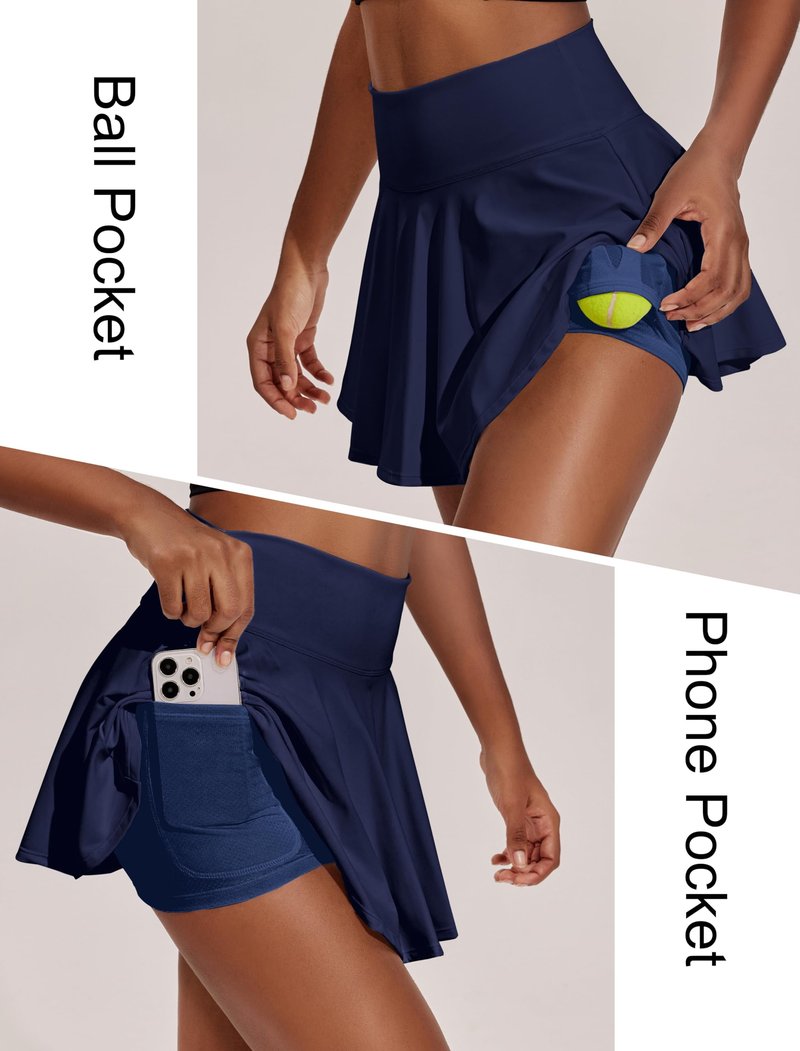 PINSPARK Women's High Waisted Tennis Skirts Tummy Control Pleated Golf Skorts Skirts with Shorts Plus Size Navy XXL