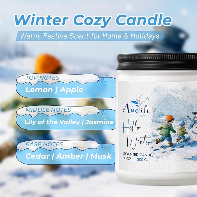 Hello Winter Candle | Fresh Citrus & Jasmine Scented Soy Candles - Winter Aromatherapy Candle Gift for Women & Men, Cozy Holiday Home Décor Candles, Long Lasting Clean Burn