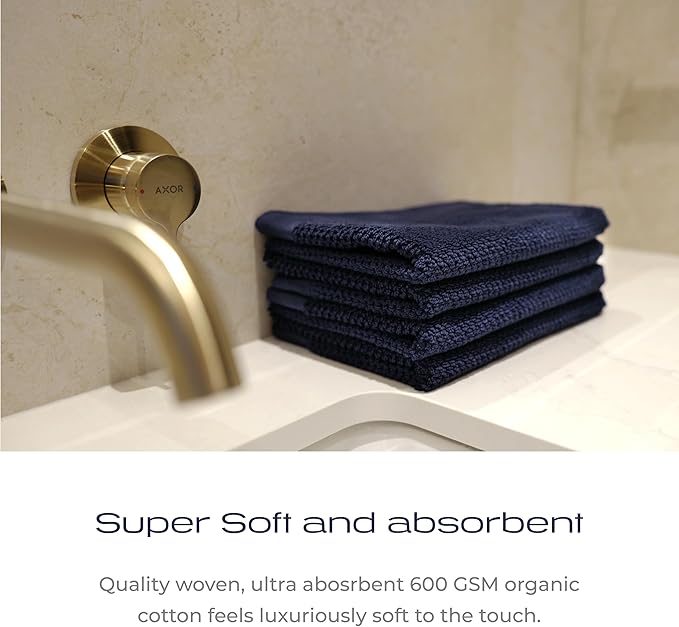 Luxury Silver-Infused Navy Blue Hand Towel Set of 2, 23.6"x17.7"