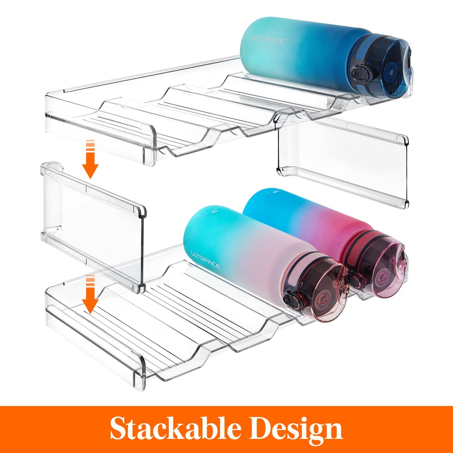 Lifewit Stackable Water Bottle Organizer/Holder for Cabinet Fridge, Kitchen Pantry Organization and Storage, Plastic Wine Racks, Tumbler Travel Mug Cup Holder, 2Pack, Hold 8 Bottles