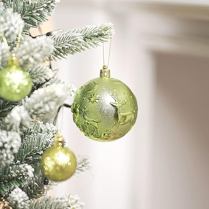 Senjie Apple Green Shatterproof Christmas Ornaments, 32 Pcs Multicolored Spherical Hanging Plastic Ornaments for Christmas Trees