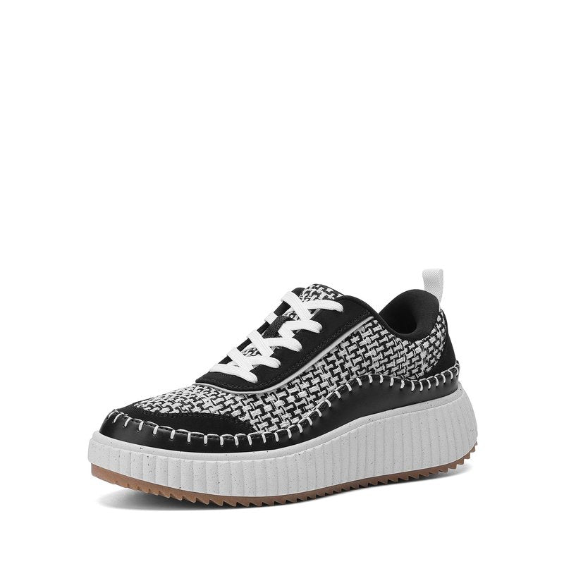 DREAM PAIRS Women Chunky City Tweed Comfortable Casual Platform Fashion Sneaker,Size 8.5,Black/White,SDFN2379W