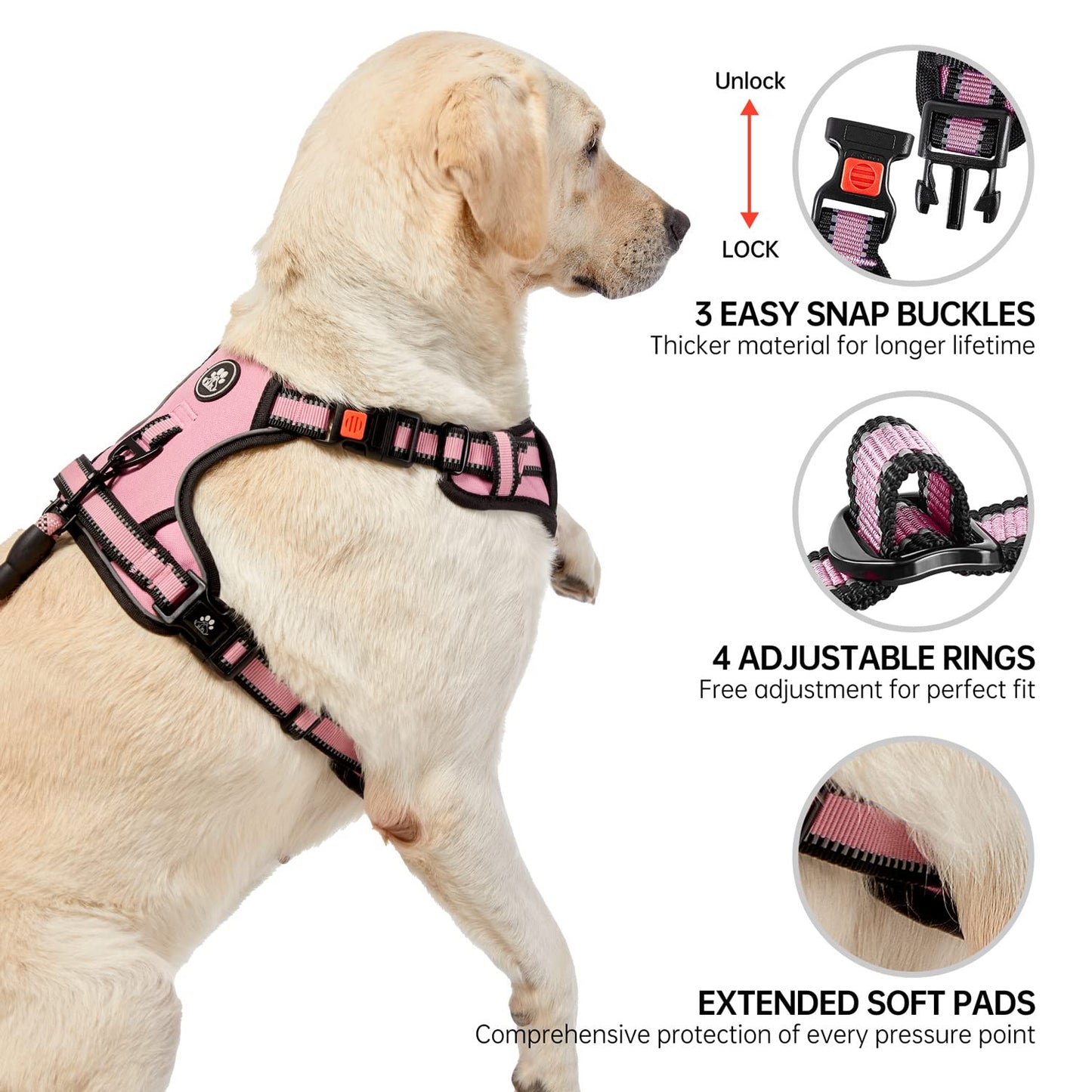 NESTROAD No Pull Dog Harness,Adjustable Oxford Dog Vest Harness with Leash,Reflective No-Choke Pet Harness with Easy Control Soft Handle for Small Dogs(Small,Pink)